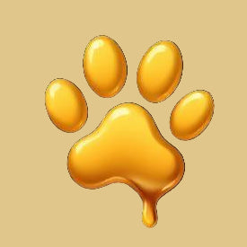 Gold paw print on a black background
